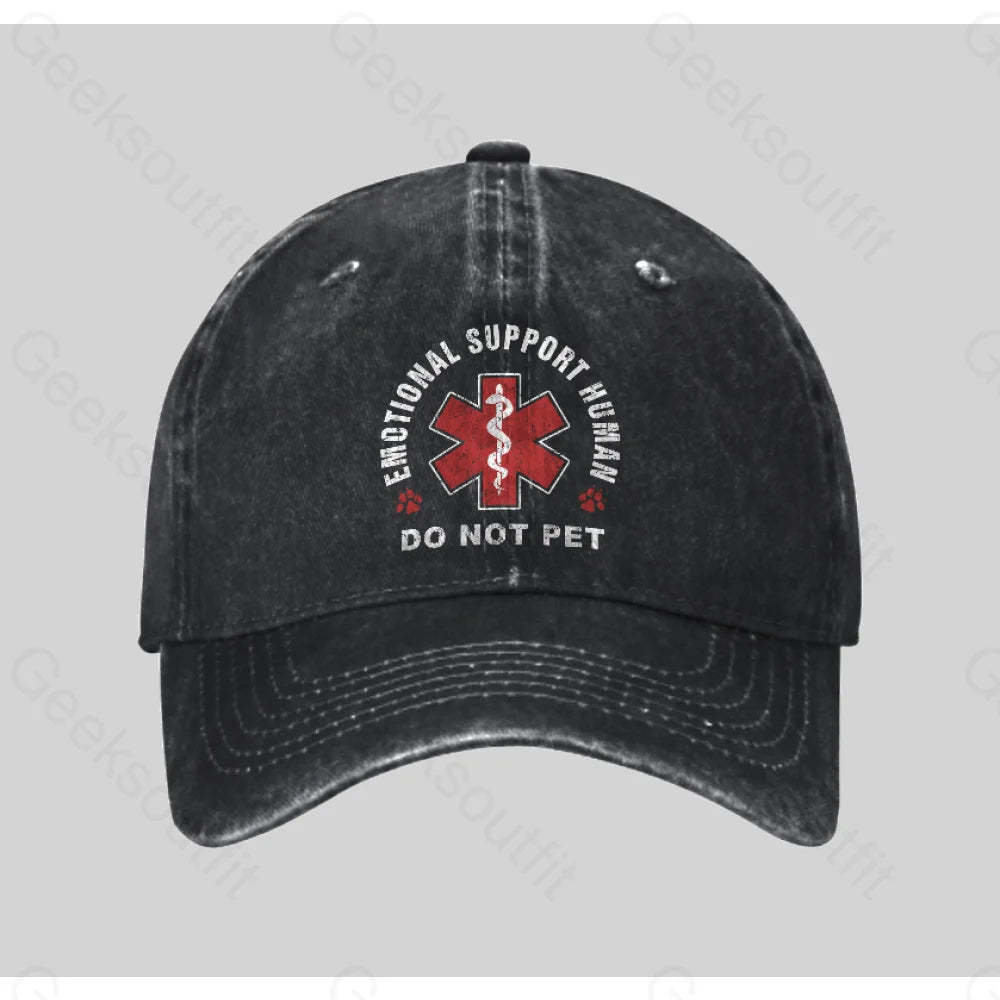 Emotional Support Human Washed Vintage Baseball Cap Black