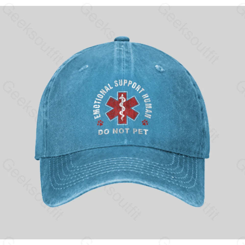 Emotional Support Human Washed Vintage Baseball Cap Blue