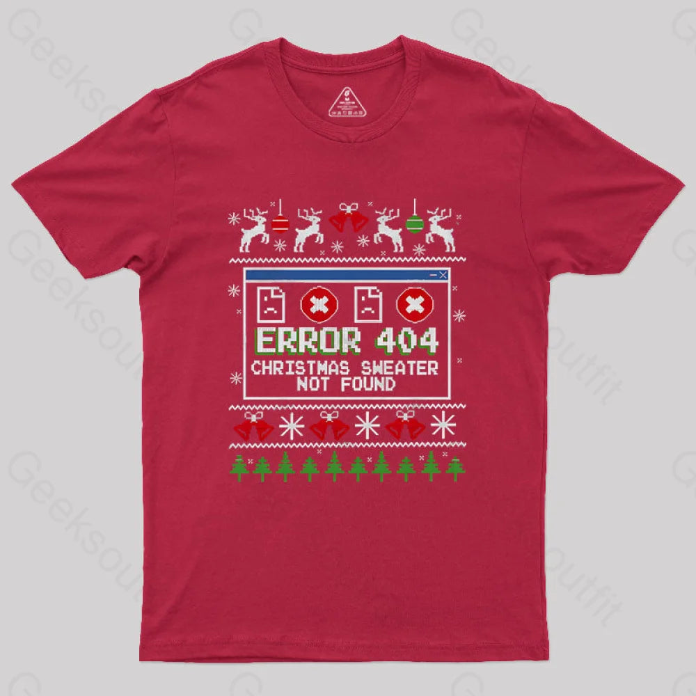 Error 404 Christmas Sweater Not Found Geek T-Shirt Red / S