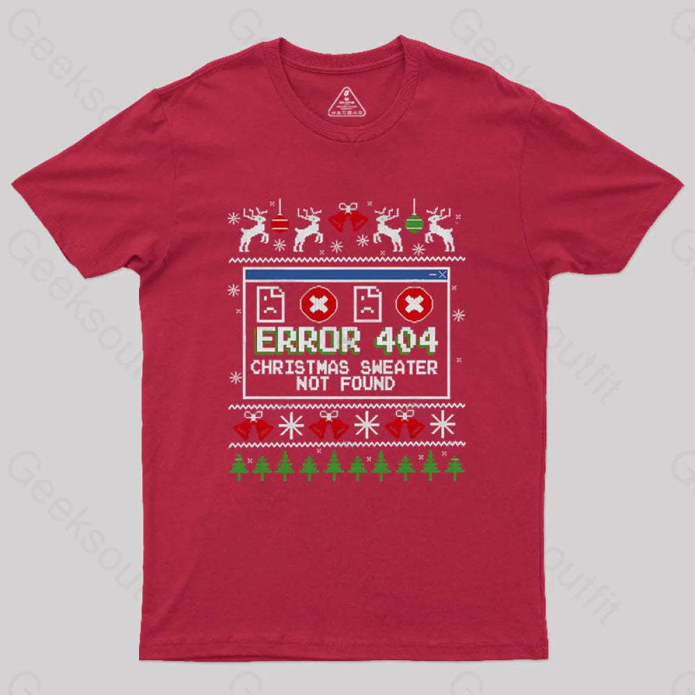 Error 404 Christmas Sweater Not Found Geek T-Shirt Red / S