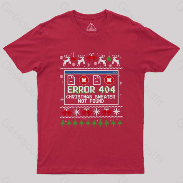 Error 404 Christmas Sweater Not Found Geek T-Shirt Red / S