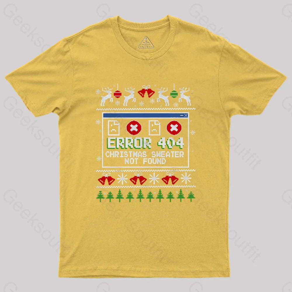 Error 404 Christmas Sweater Not Found Geek T-Shirt Yellow / S