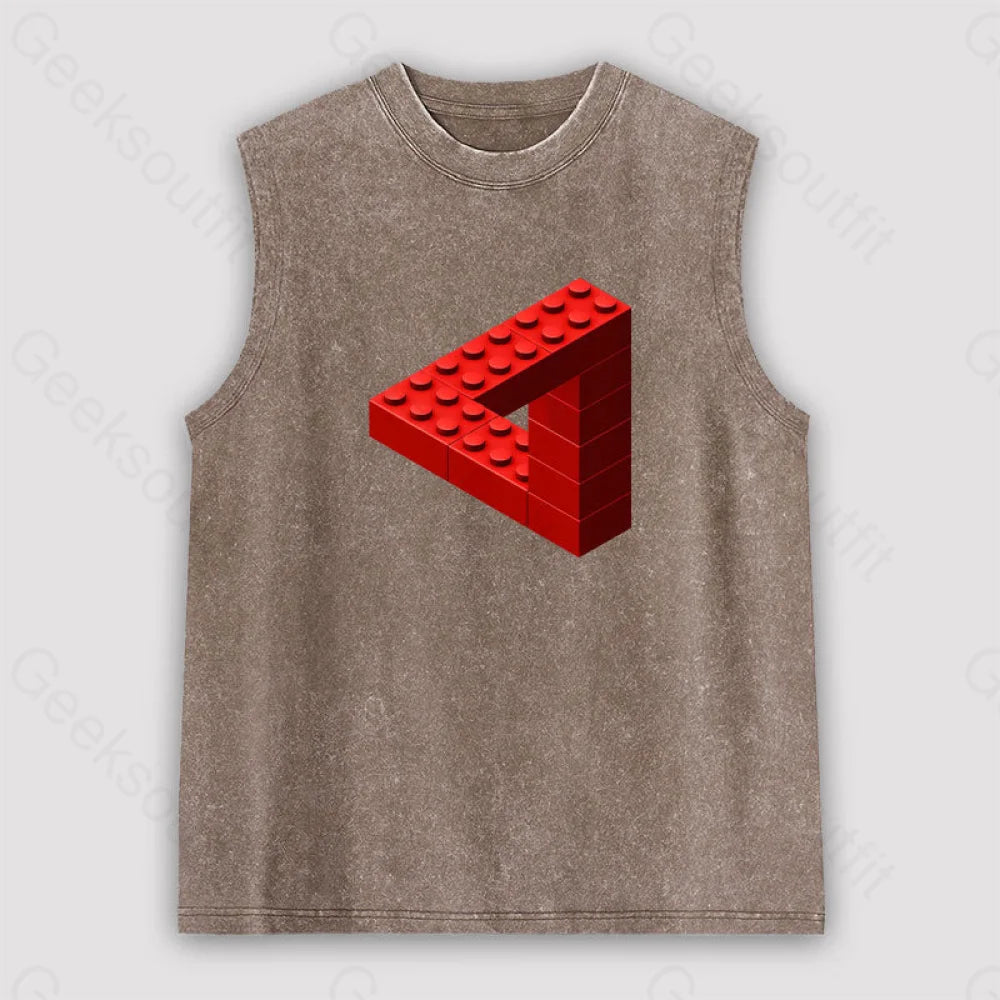 Escher Toy Bricks Unisex Washed Tank Brown / S