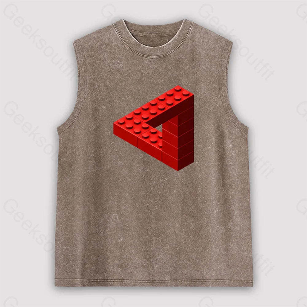 Escher Toy Bricks Unisex Washed Tank Brown / S