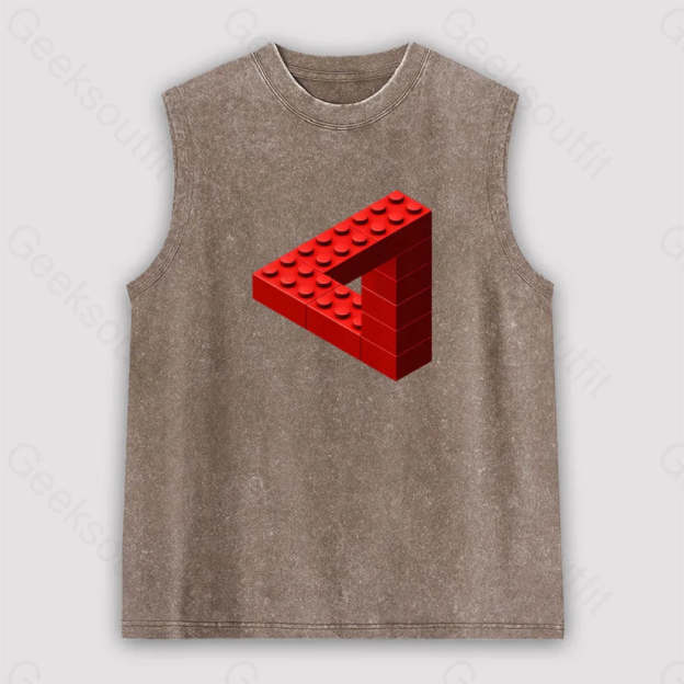 Escher Toy Bricks Unisex Washed Tank Brown / S