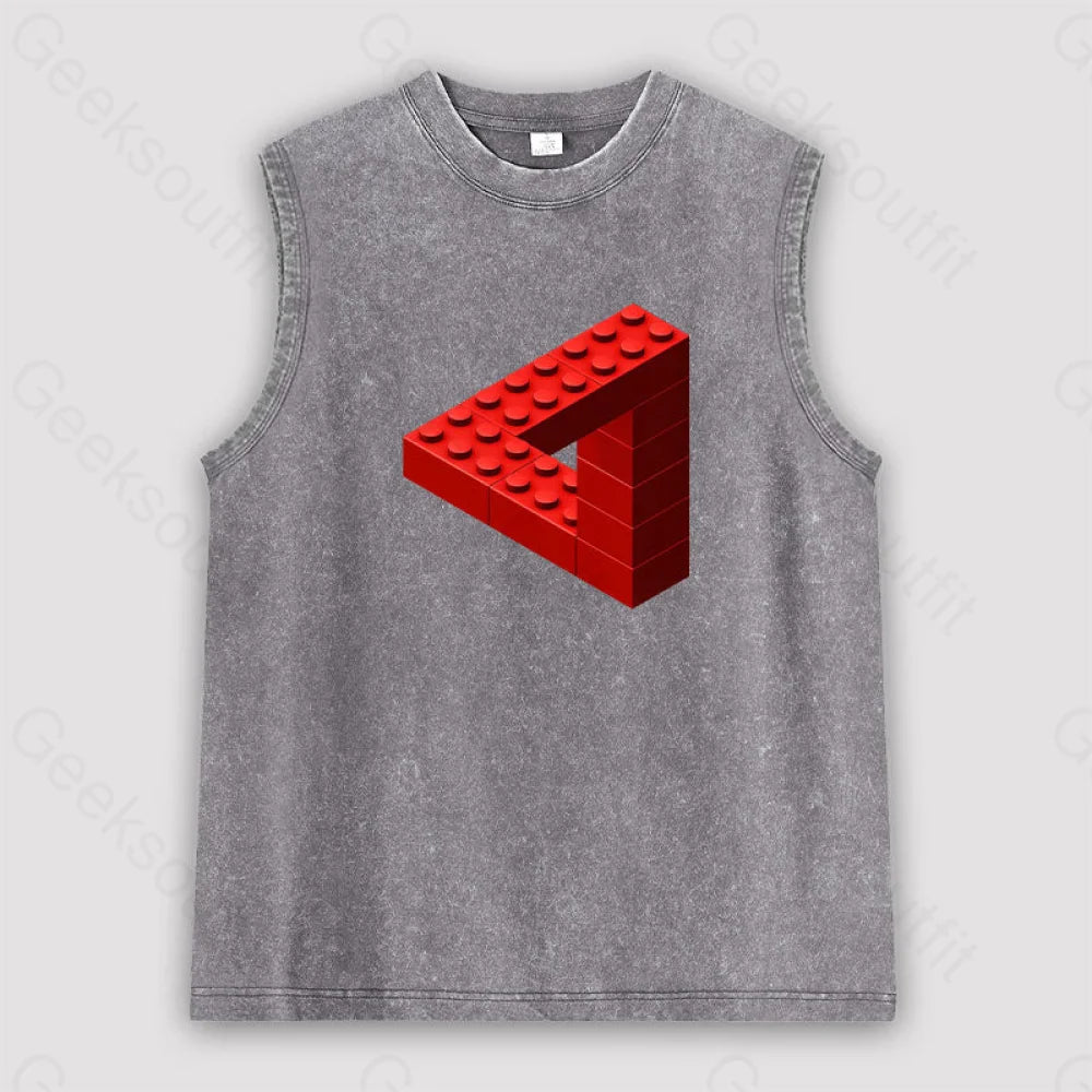 Escher Toy Bricks Unisex Washed Tank Grey / S