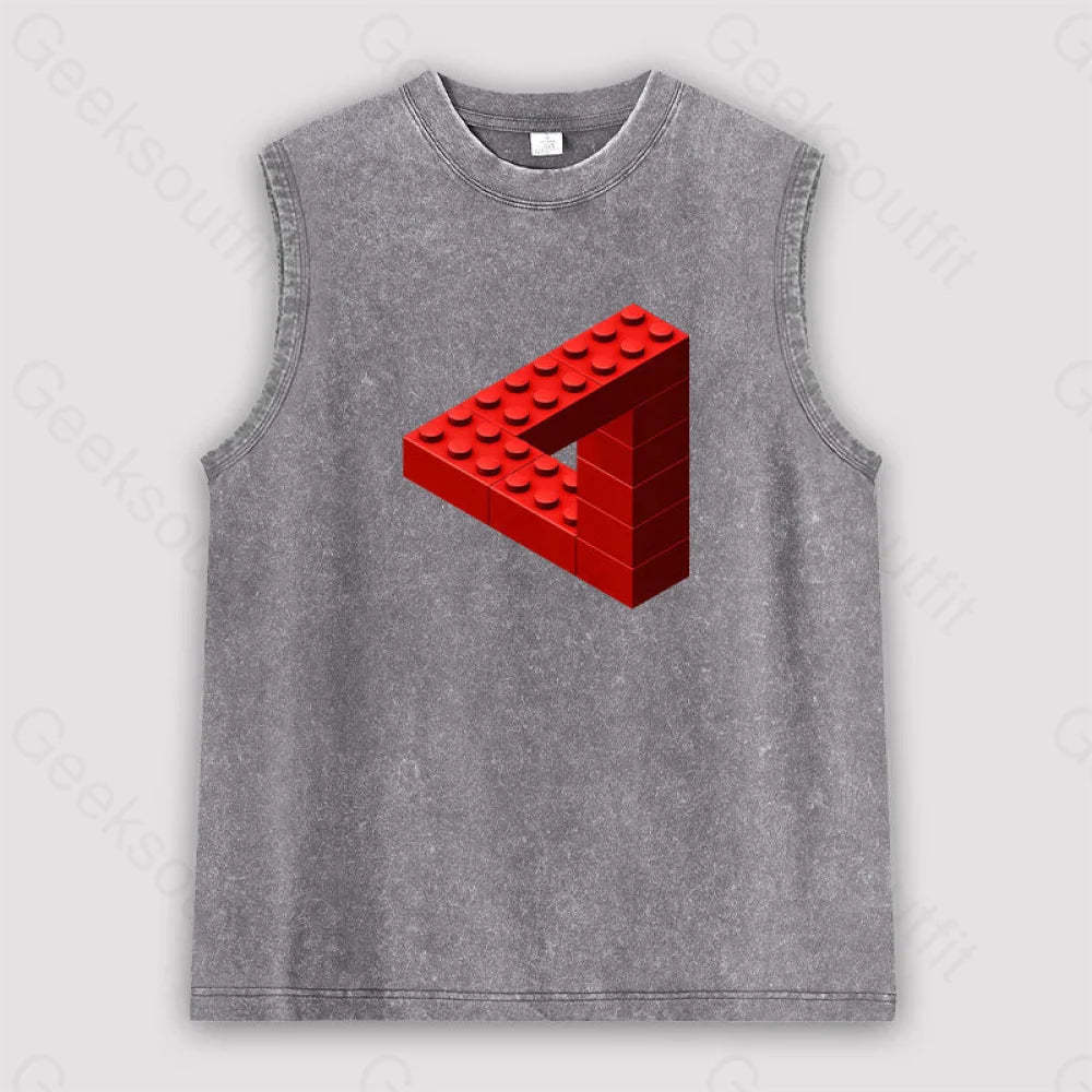 Escher Toy Bricks Unisex Washed Tank Grey / S