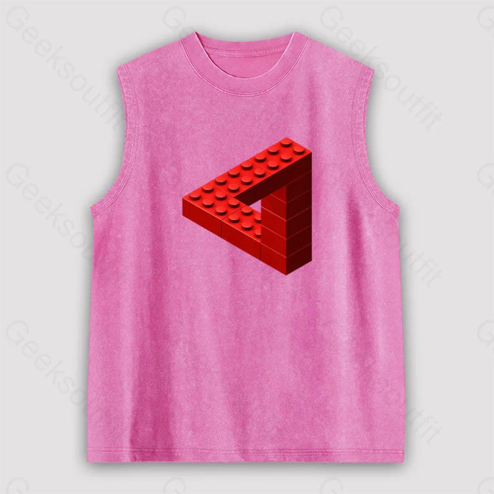 Escher Toy Bricks Unisex Washed Tank Pink / S