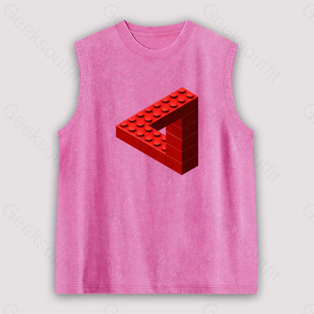 Escher Toy Bricks Unisex Washed Tank Pink / S