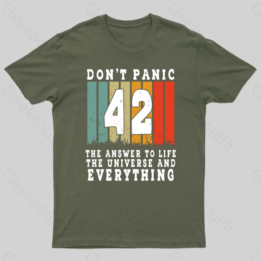 Everything Don’t Panic Nerd T-Shirt Army Green / S