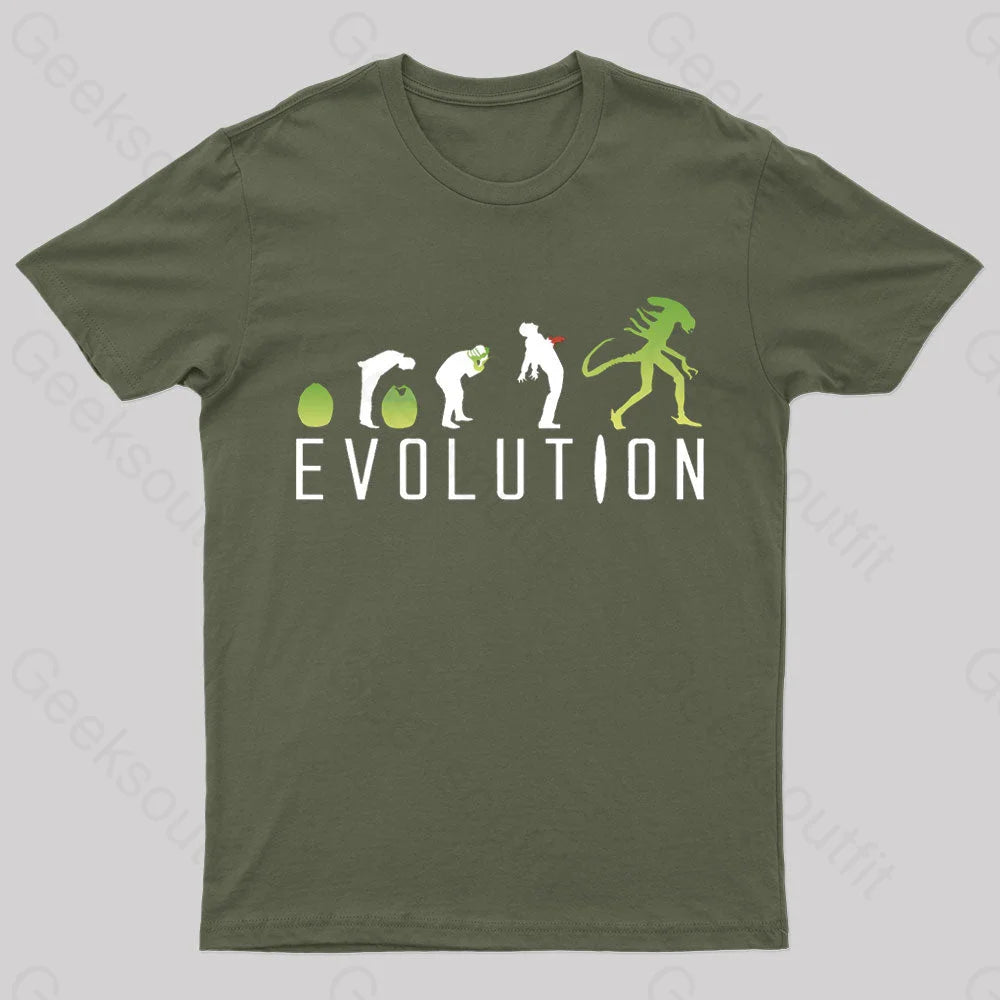 Evolution Of An Alien Nerd T-Shirt Army Green / S