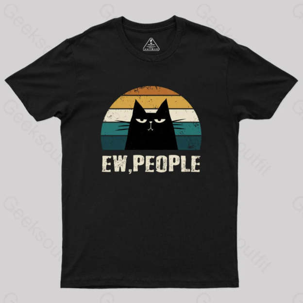 Ew People Funny Cat Geek T-Shirt Black / S
