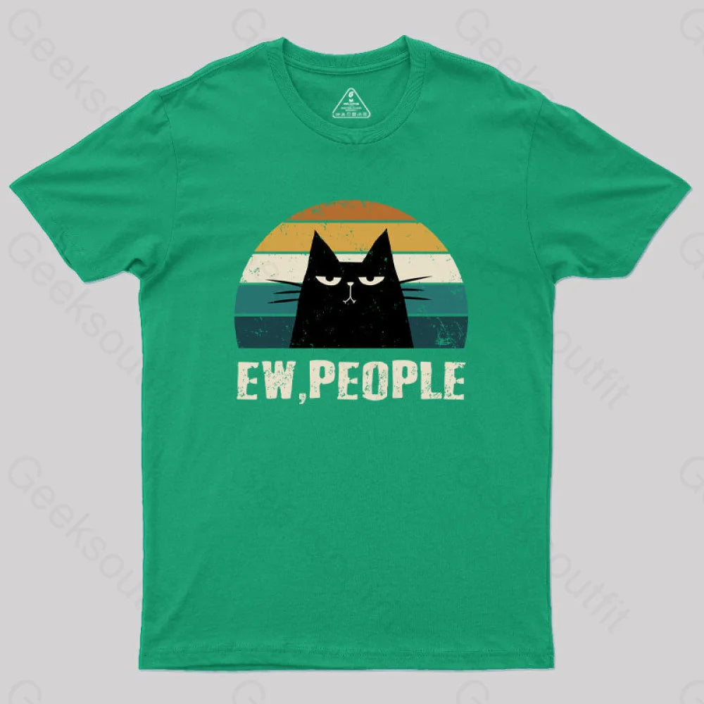 Ew People Funny Cat Geek T-Shirt Green / S
