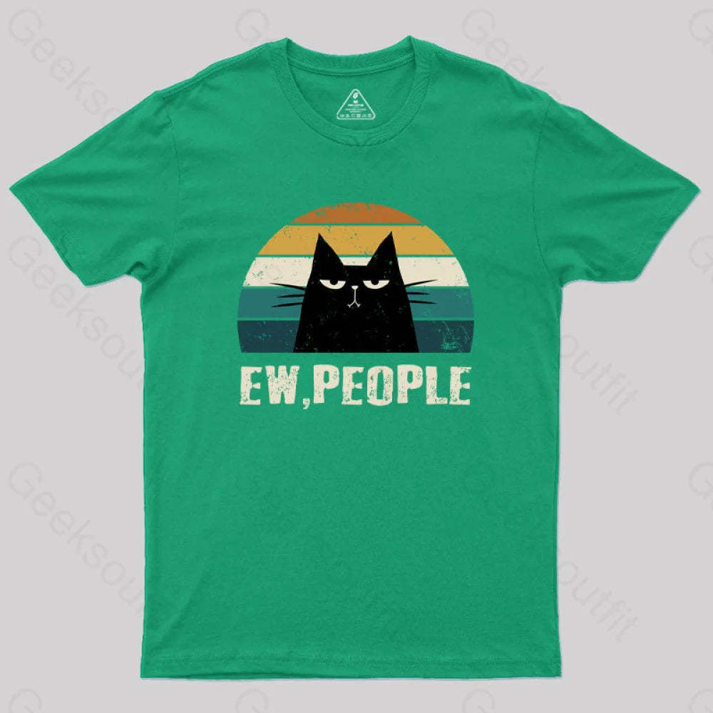 Ew People Funny Cat Geek T-Shirt Green / S