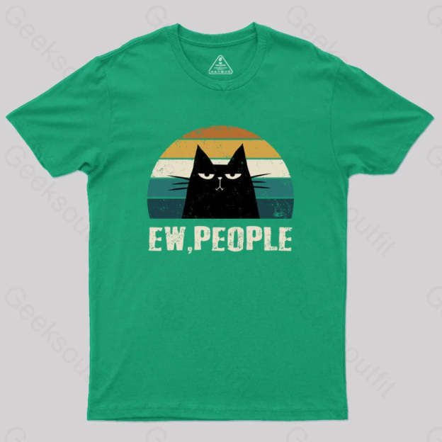 Ew People Funny Cat Geek T-Shirt Green / S