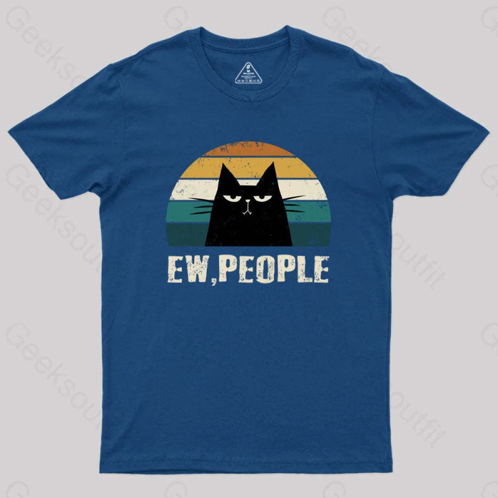 Ew People Funny Cat Geek T-Shirt Navy / S