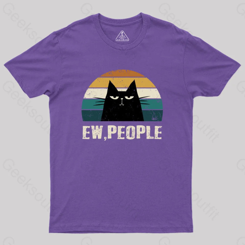 Ew People Funny Cat Geek T-Shirt Purple / S