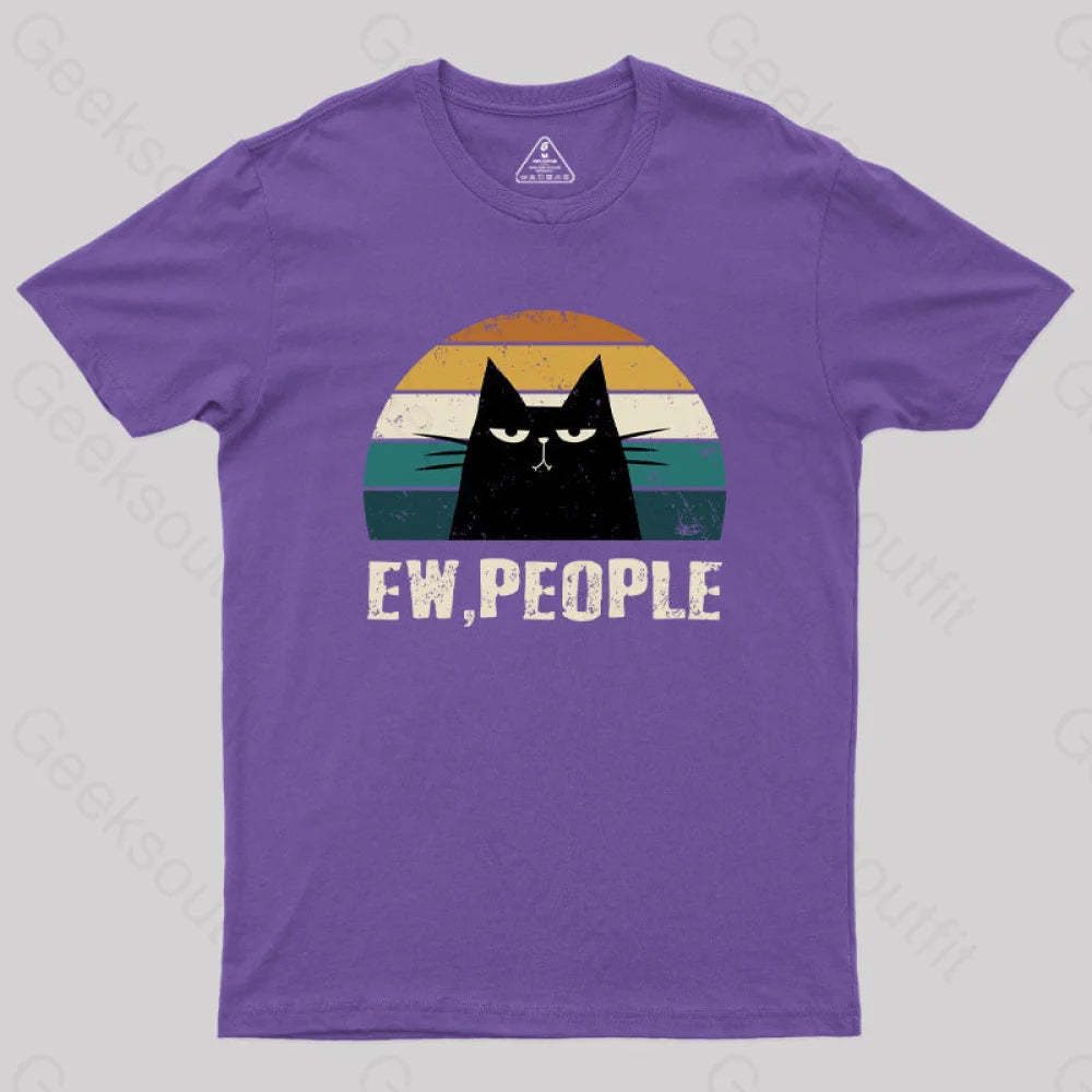 Ew People Funny Cat Geek T-Shirt Purple / S