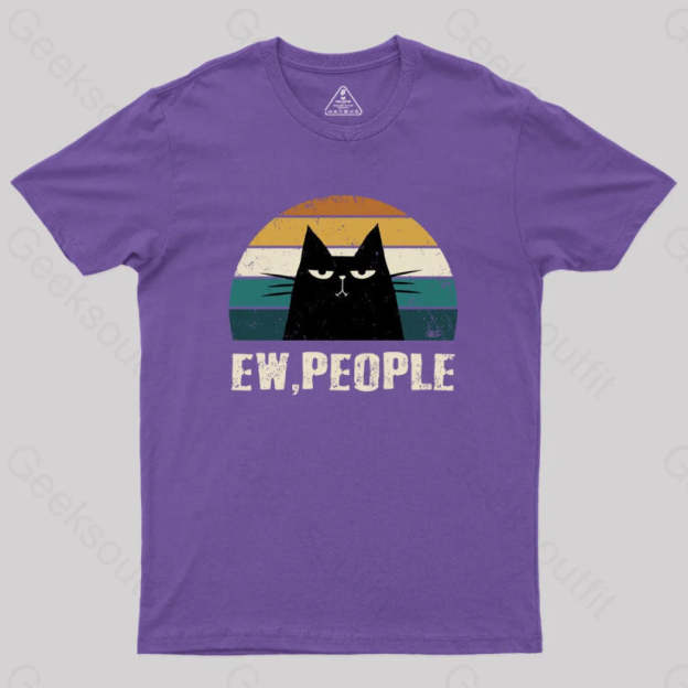 Ew People Funny Cat Geek T-Shirt Purple / S