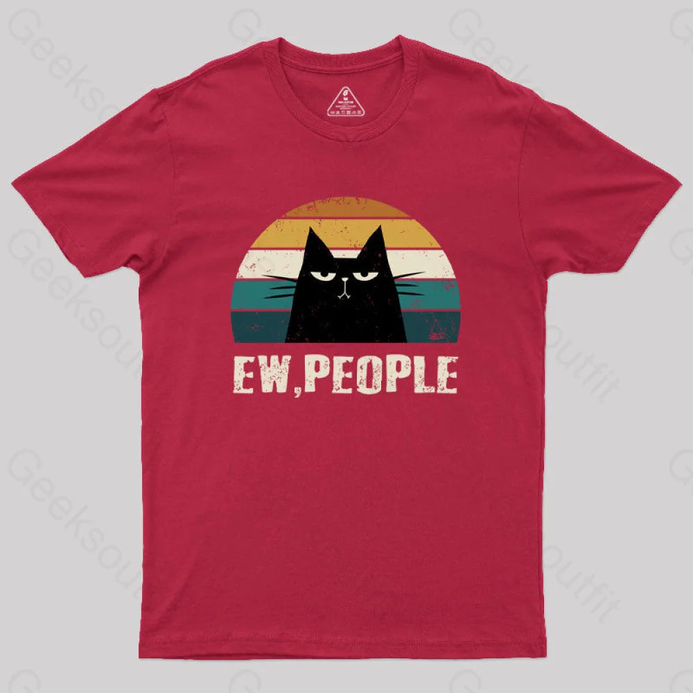 Ew People Funny Cat Geek T-Shirt Red / S