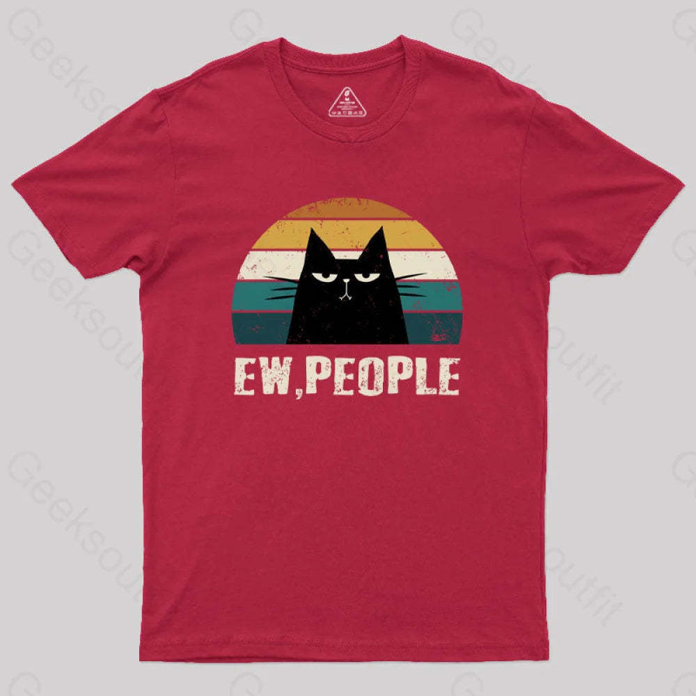 Ew People Funny Cat Geek T-Shirt Red / S
