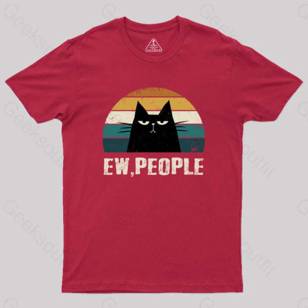 Ew People Funny Cat Geek T-Shirt Red / S