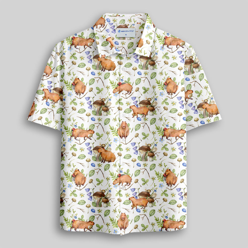 Watercolor Capybara Button Up Pocket Shirt