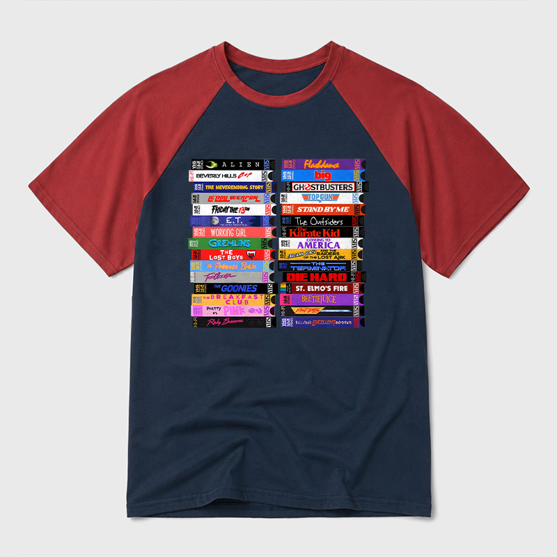 Retro 80s Movies VHS Stacks Geek Retro Raglan T-Shirt