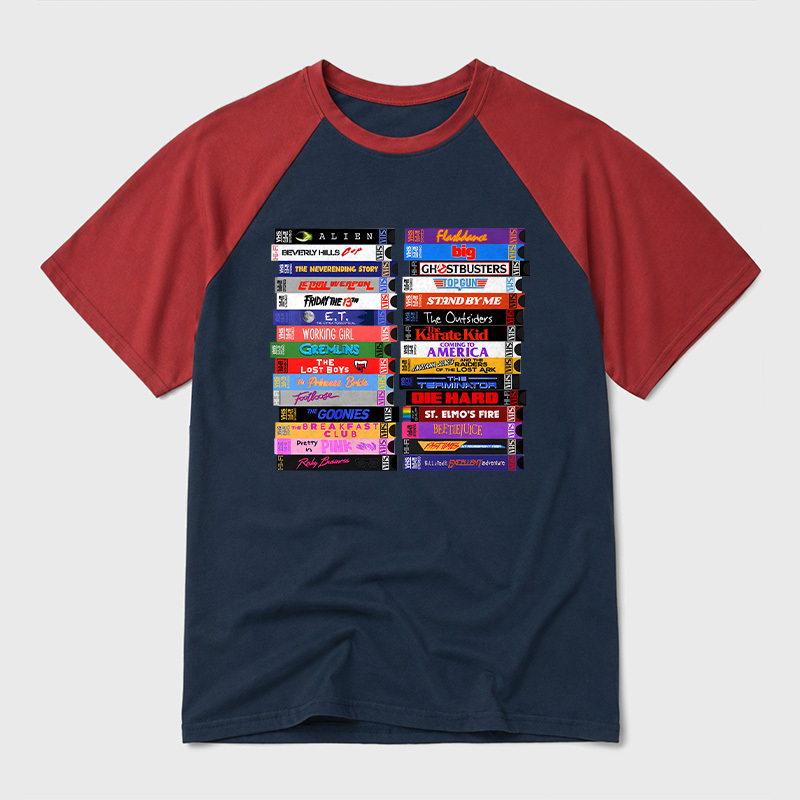 Retro 80s Movies VHS Stacks Geek Retro Raglan T-Shirt