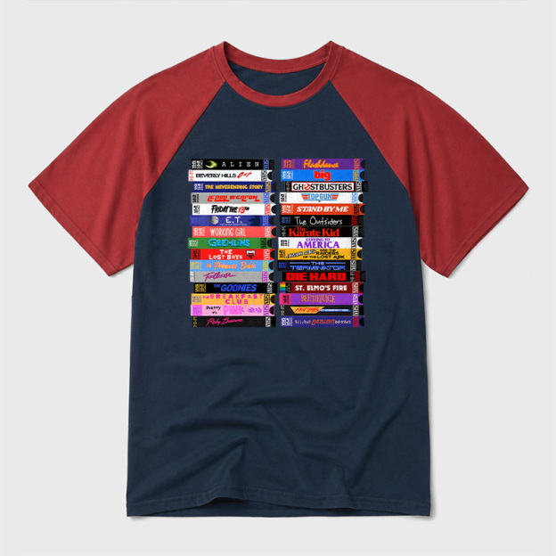 Retro 80s Movies VHS Stacks Geek Retro Raglan T-Shirt