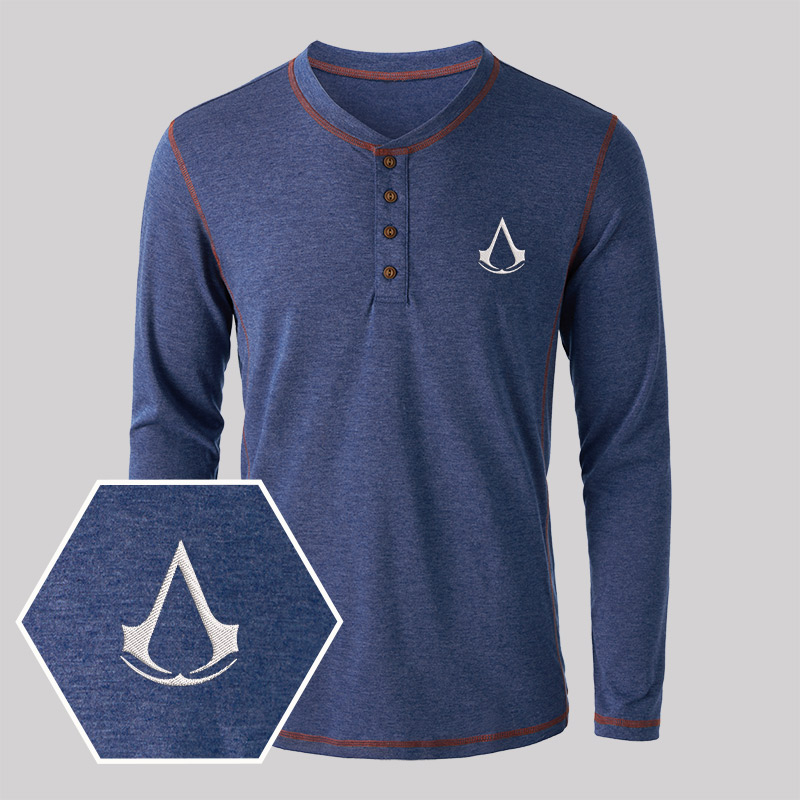 Assassin's Creed Embroidered Long Sleeve Henley Shirts