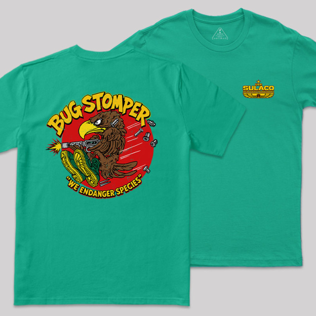 Bug Stomper Alien Front and Back Printed Geek T-Shirt
