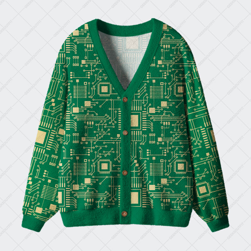 Technology Sense Circuit Board Geek Ugly Cardigan Sweaters 