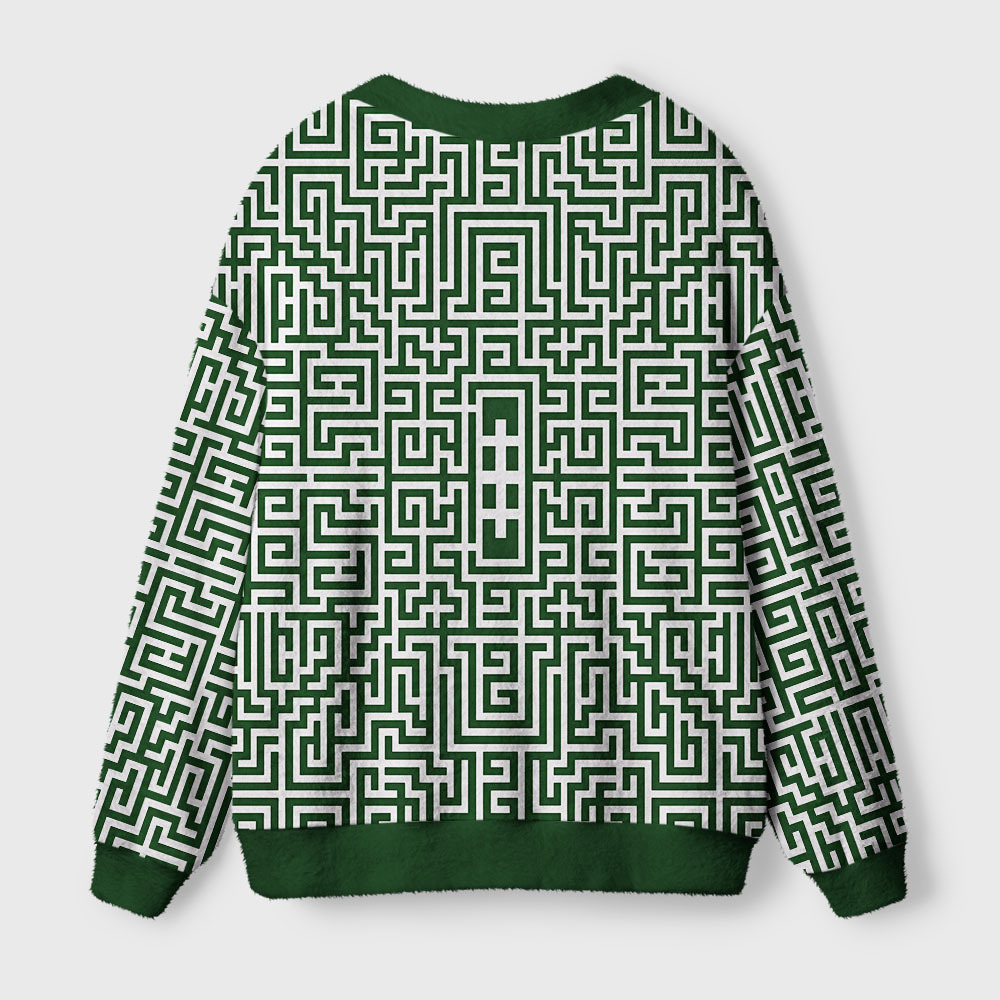 Dark Green Labyrinth Line Art Geek Ugly Cardigan Sweaters