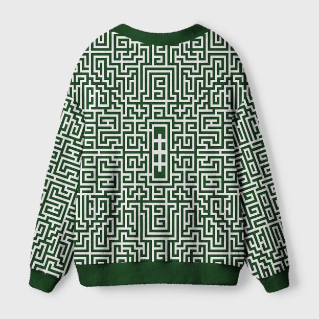Dark Green Labyrinth Line Art Geek Ugly Cardigan Sweaters