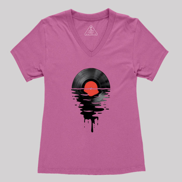 Vinyl LP Music Record Sunset Red Geek Women's V-Neck T-shirt