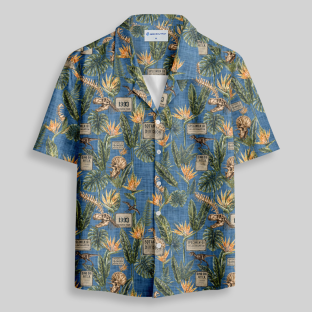 1993 Dino Fossil Botanical Aloha Button Up Pocket Shirt