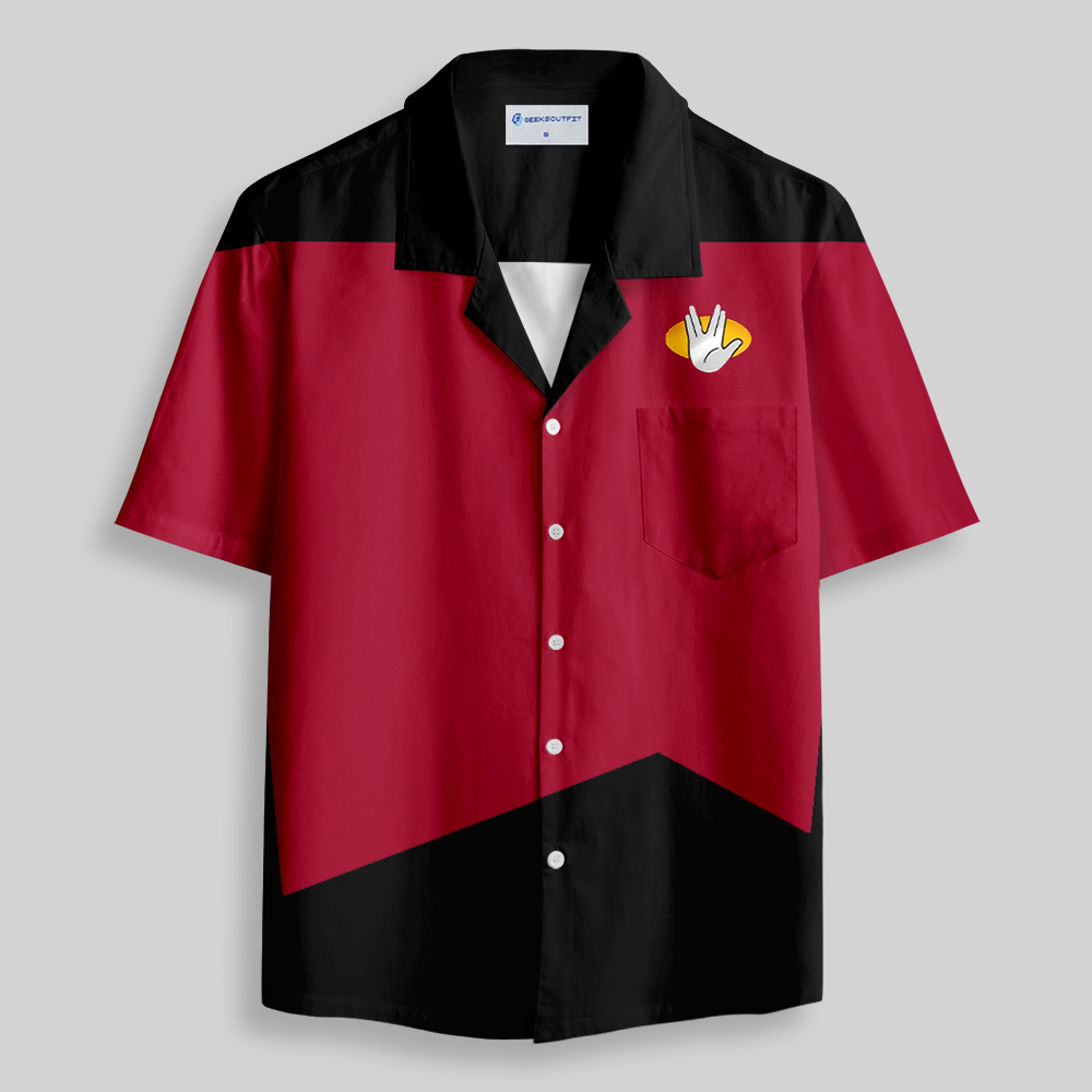 Red Live Long & Prosper Sci-Fi Fleet Button Up Pocket Shirt