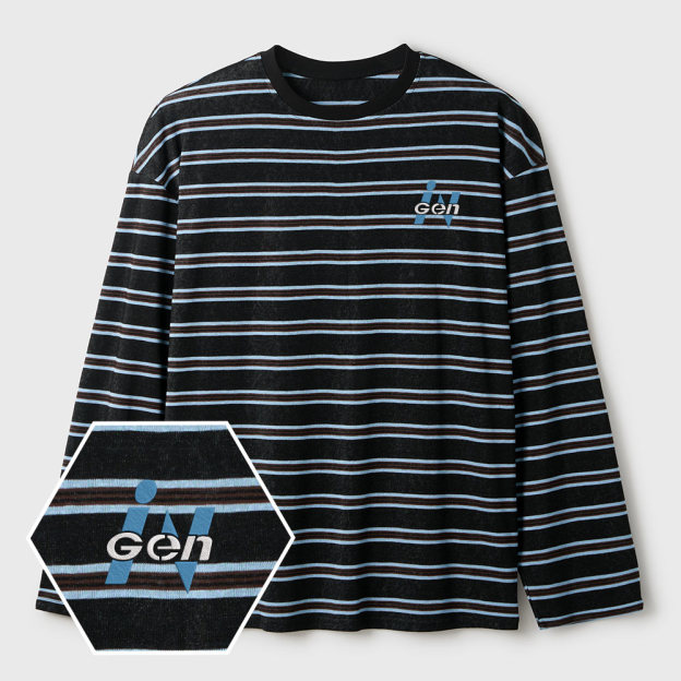 Ingen Geek Lycra Striped Embroidered Long-Sleeve Shirts