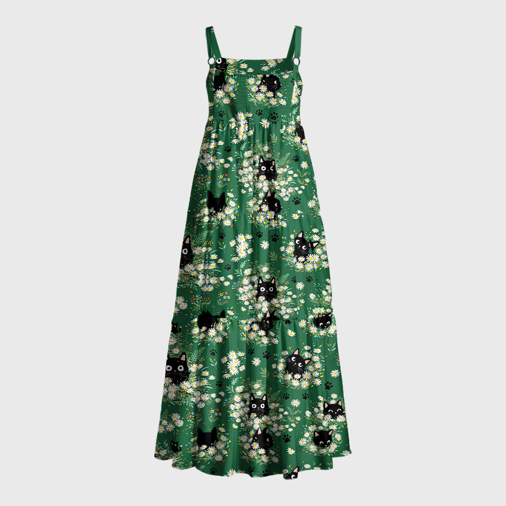 Peekaboo Kitty Geek Tiered Cami Maxi Dress