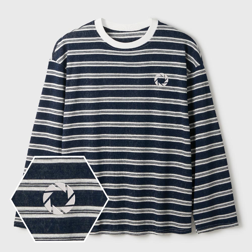 Aperture Lycra Striped Embroidered Long-Sleeve Shirts