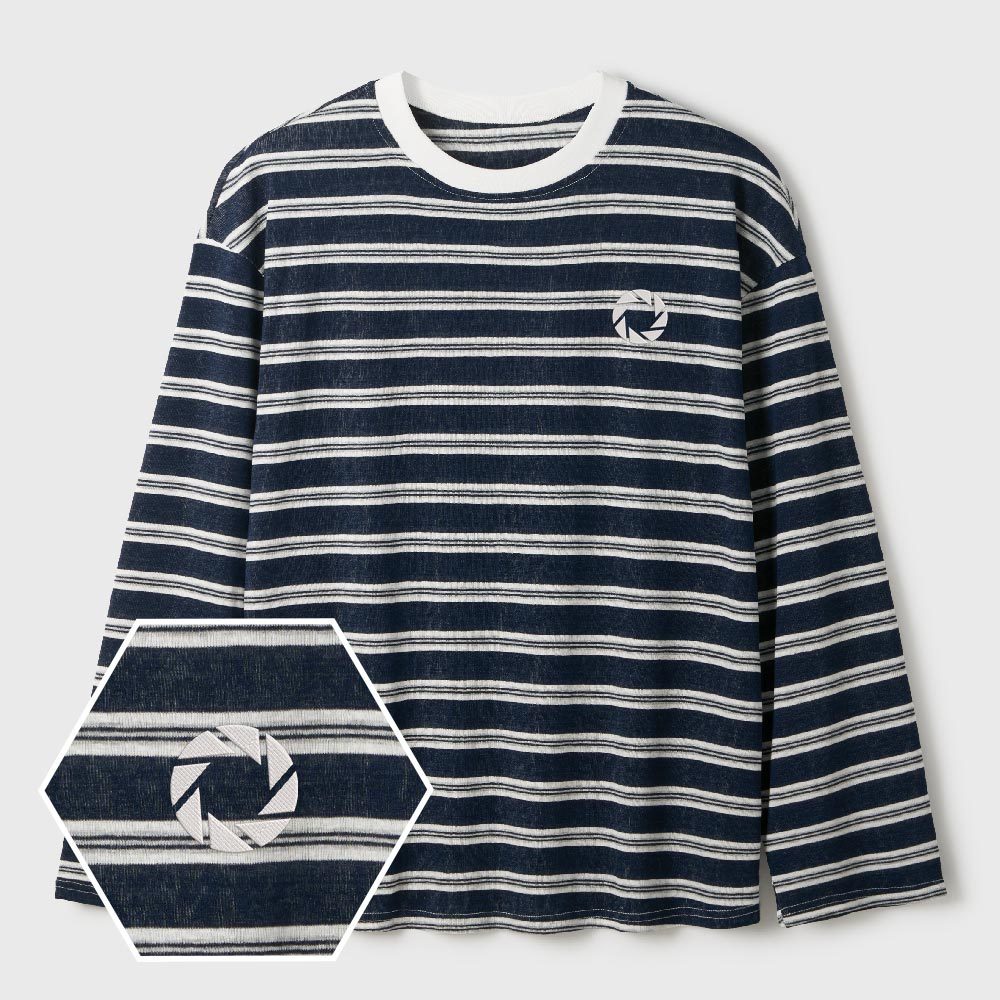 Aperture Lycra Striped Embroidered Long-Sleeve Shirts