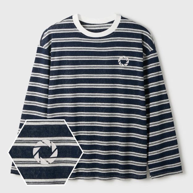Aperture Lycra Striped Embroidered Long-Sleeve Shirts