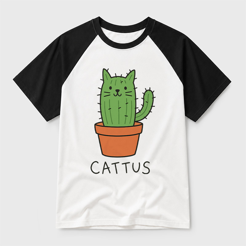 Cattus Prickly Kitten Cactus Geek Retro Raglan T-Shirt
