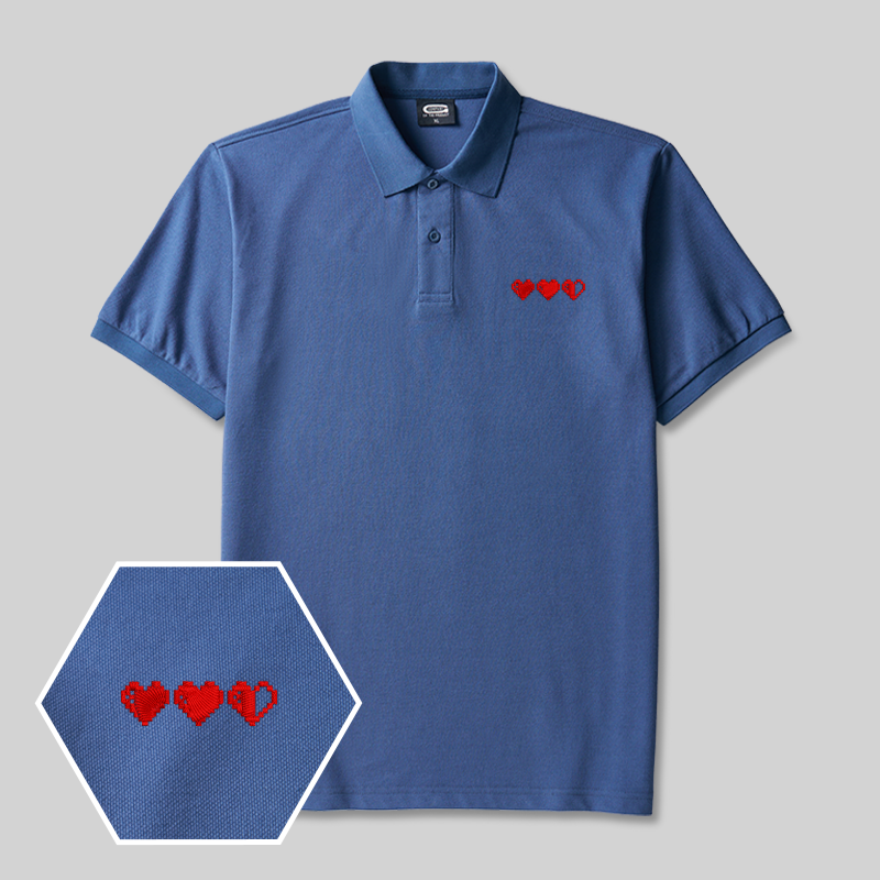 Pixel Hearts Geek Embroidered Polo Shirts