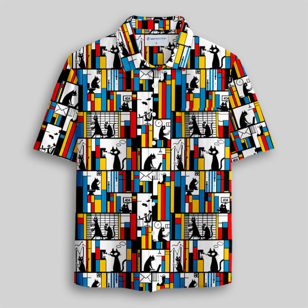 Office Cat Button Up Pocket Shirt
