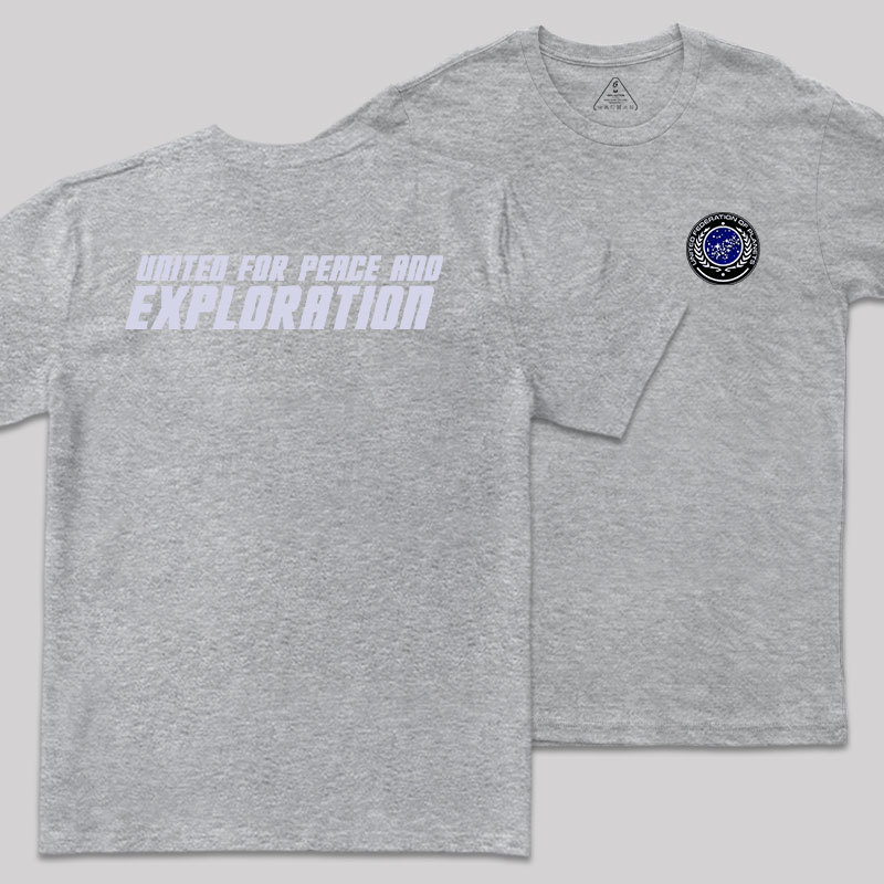 United For Peace And Exploration Front and Back Printing Geek T-Shirt