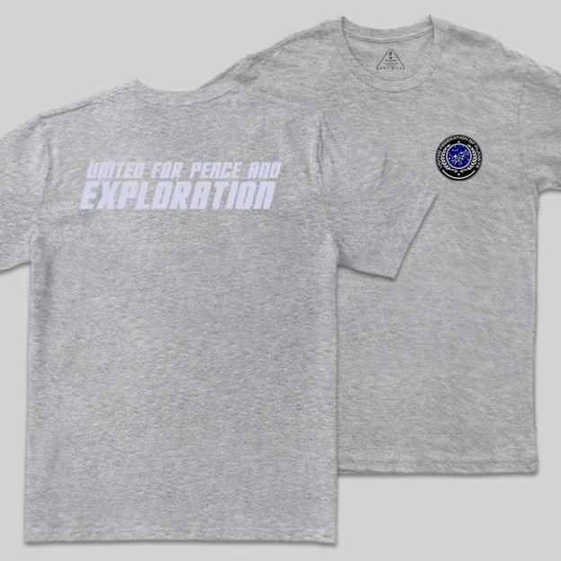 United For Peace And Exploration Front and Back Printing Geek T-Shirt