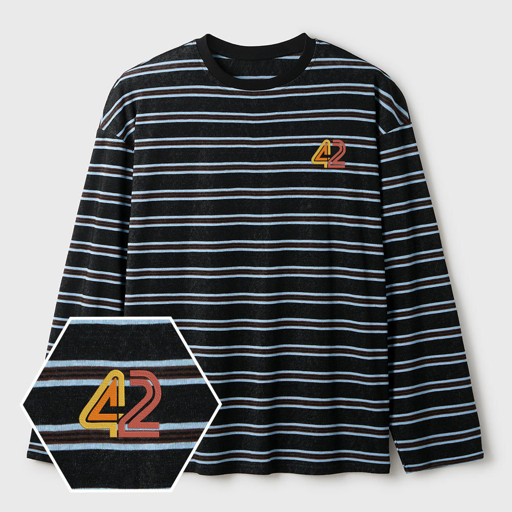 42 Geek Lycra Striped Embroidered Long-Sleeve Shirts