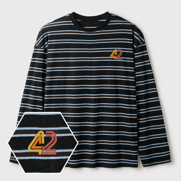 42 Geek Lycra Striped Embroidered Long-Sleeve Shirts